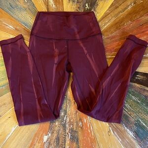 Lululemon Merlot red tie dye Wunder Under High-Waisted Leggings, 4, 23”